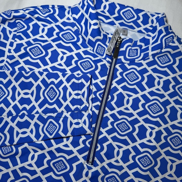 Lulu-B Tops - Lulu-B Top Tennis Pickleball Beach Golf Women Size Small Blue Geometric 1/4 Zip